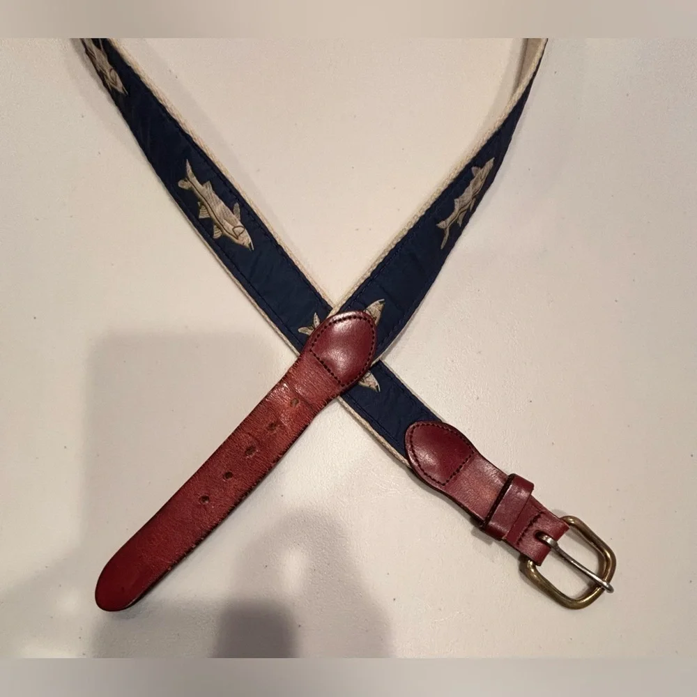 POP-O | men’s leather - canvas, fish, webbed, belt. Size: 46